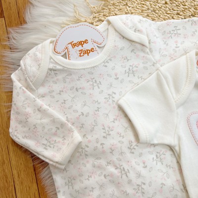 CONJ. DE MALHA 3 PEÇAS-Gatinha com Florzinha - Off White e Rosa